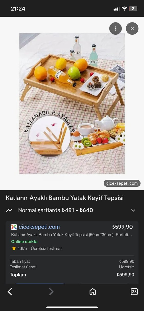 Bej Katlanabilir Ahşap  Servis Masası - Görsel 2