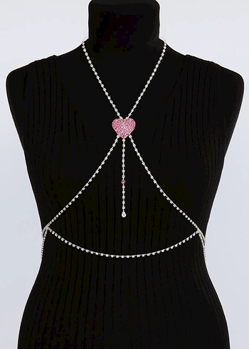 Işıltılı Kalp Detaylı Siyah Kadın Vücut Zinciri - Görsel 2