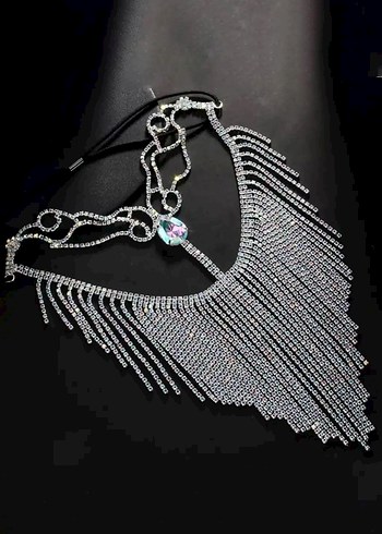 Gümüş Renk Hologram Taş Detaylı Dansöz Maskesi - Görsel 3