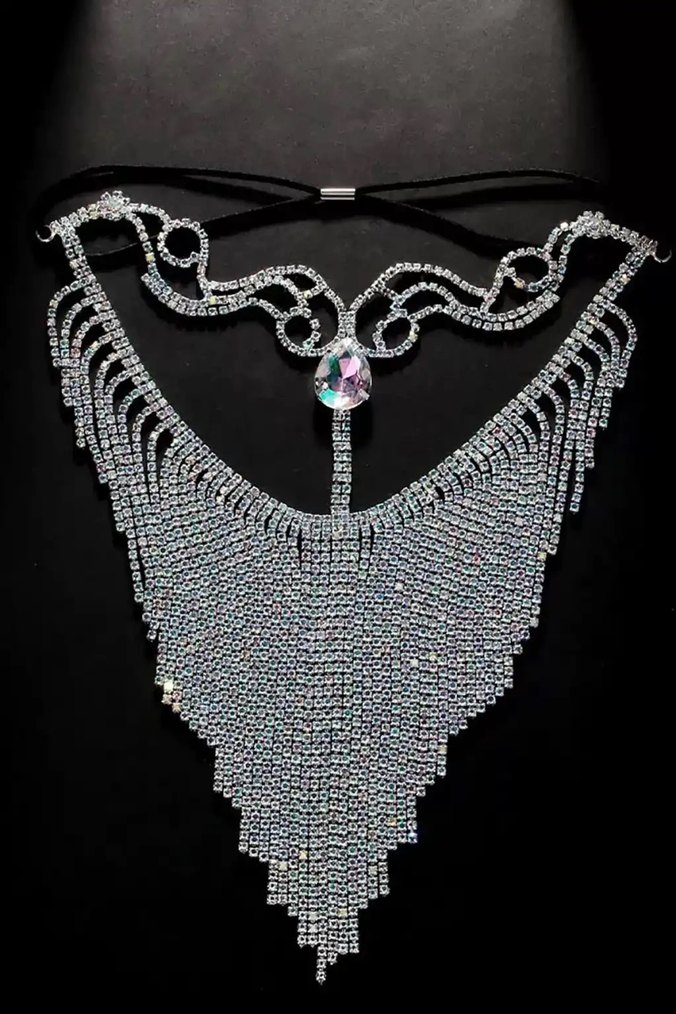 Gümüş Renk Hologram Taş Detaylı Dansöz Maskesi - Görsel 2