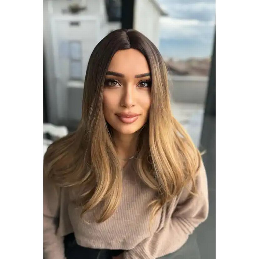 Kahverengi Ve Sarı Ombreli Dalgalı Peruk - Görsel 5