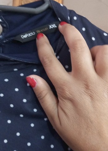 Lacivert Puantiyeli Uzun Kollu Uzun Elbise - Görsel 4