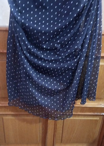 Lacivert Puantiyeli Uzun Kollu Uzun Elbise - Görsel 2