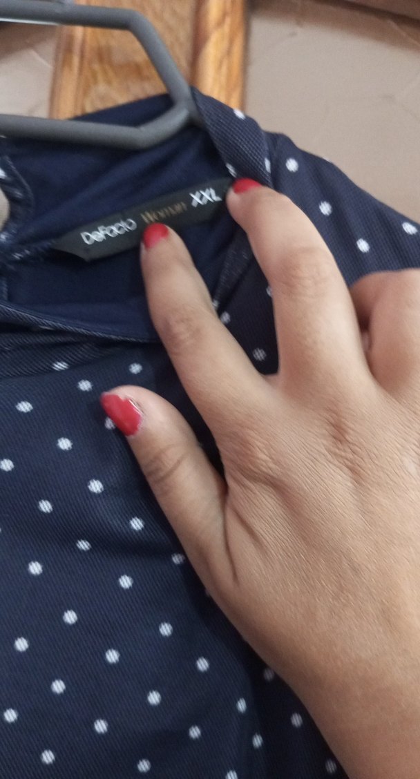 Lacivert Puantiyeli Uzun Kollu Uzun Elbise - Görsel 4