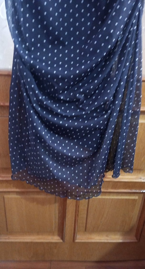 Lacivert Puantiyeli Uzun Kollu Uzun Elbise - Görsel 2