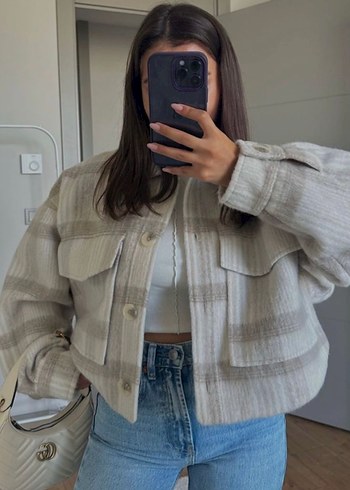 l Beden camel Renk Pull and bear ekose ceket