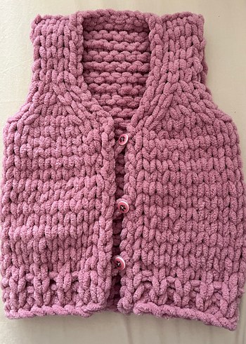 Kız Çocuk Pembe Örgü Yelek - Görsel 2