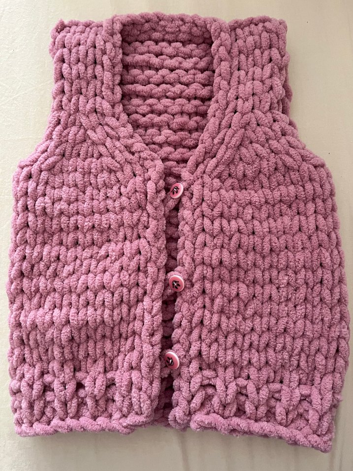 Kız Çocuk Pembe Örgü Yelek - Görsel 2