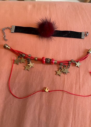 Kırmızı bordo İşlemeli Boncuklu Bohem takı seti - Görsel 3