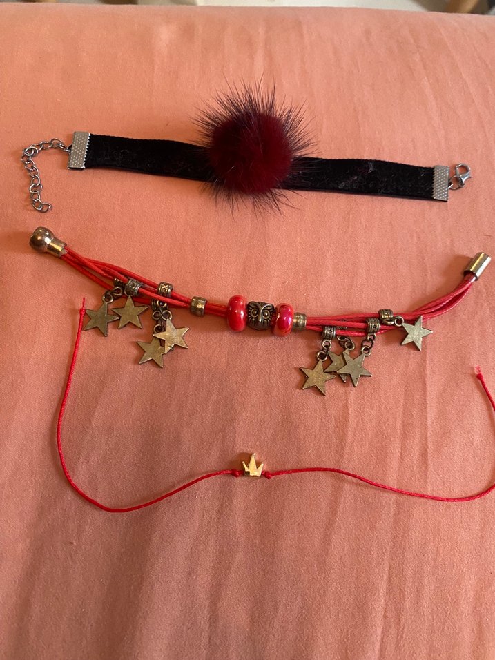 Kırmızı bordo İşlemeli Boncuklu Bohem takı seti - Görsel 3