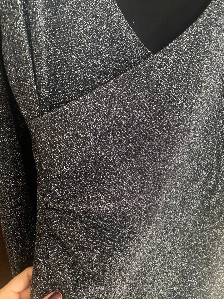 V Yaka Gri Uzun Kollu Midi Elbise - Görsel 2