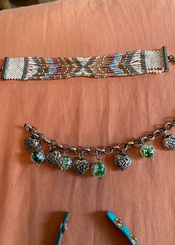 Turkuaz yeşil İşlemeli Bohem Boncuklu Takı Seti - Görsel 3