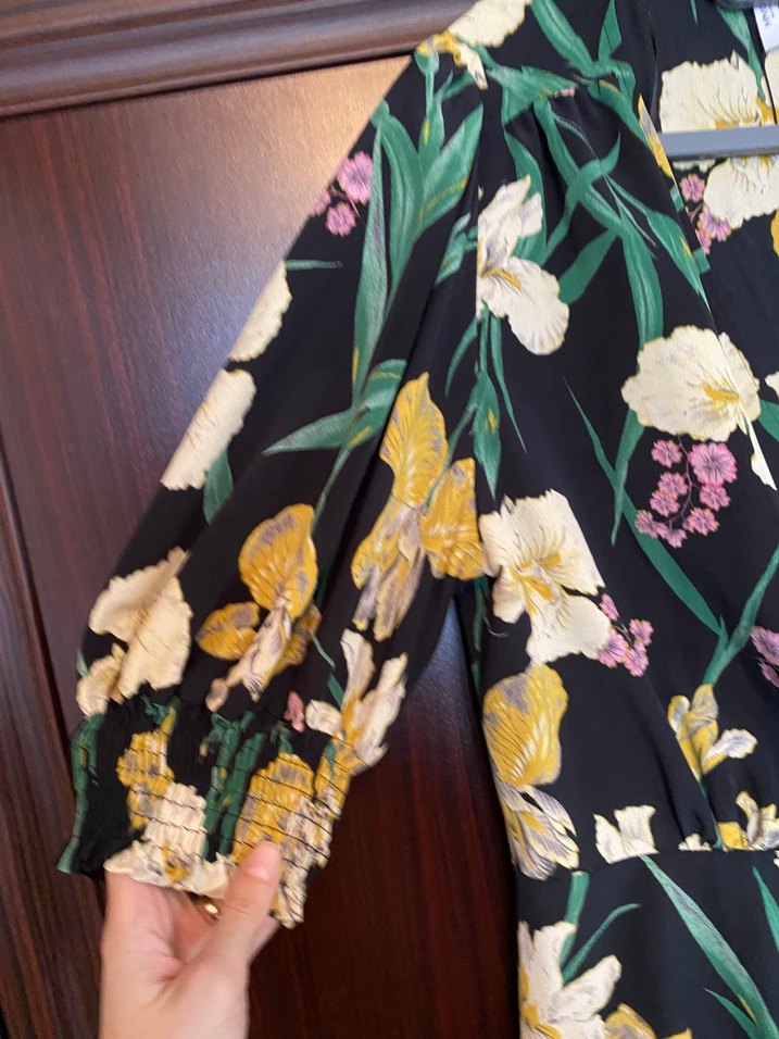 Sarı Çiçekli Bohem V Yaka Elbise - Görsel 2