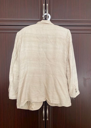 Bej Keten Kadın Blazer Ceket - Görsel 4