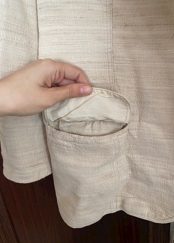 Bej Keten Kadın Blazer Ceket - Görsel 3