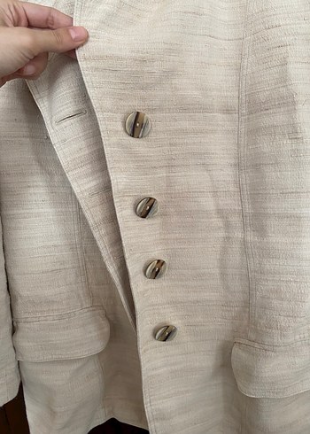 Bej Keten Kadın Blazer Ceket - Görsel 2