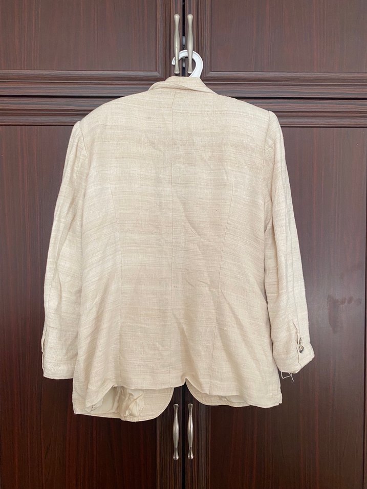 Bej Keten Kadın Blazer Ceket - Görsel 4