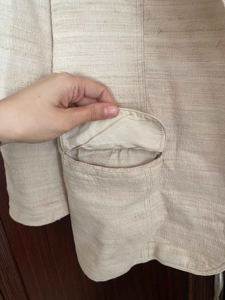 Bej Keten Kadın Blazer Ceket - Görsel 3