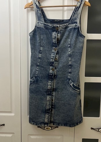 Düğmeli Mavi Denim Midi Elbise