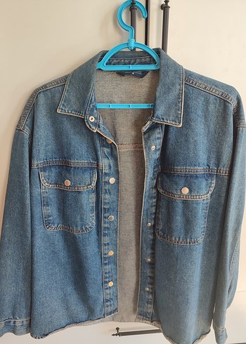 Mavi Gri Düğmeli Kadın Denim kot Ceket