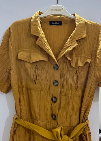 Sarı Kemerli Midi Rahat Kadın Elbise - Görsel 3