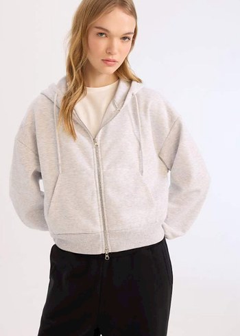 Defacto fermuarlı gri sweatshirt