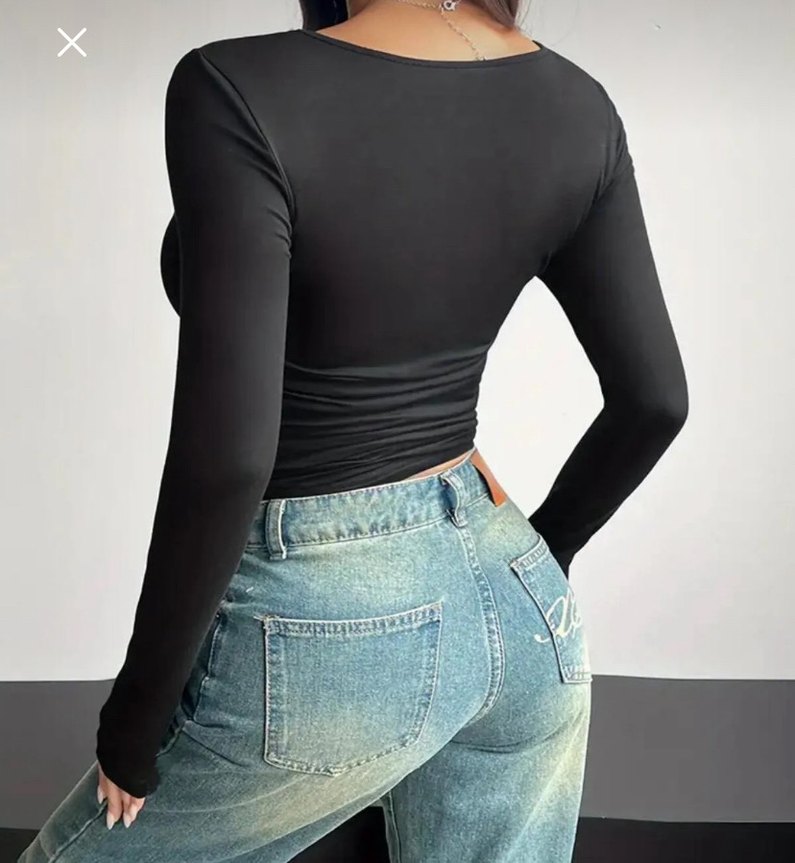 Siyah Kare yaka bluz - Görsel 3