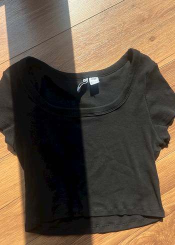 H&M siyah basic crop L beden