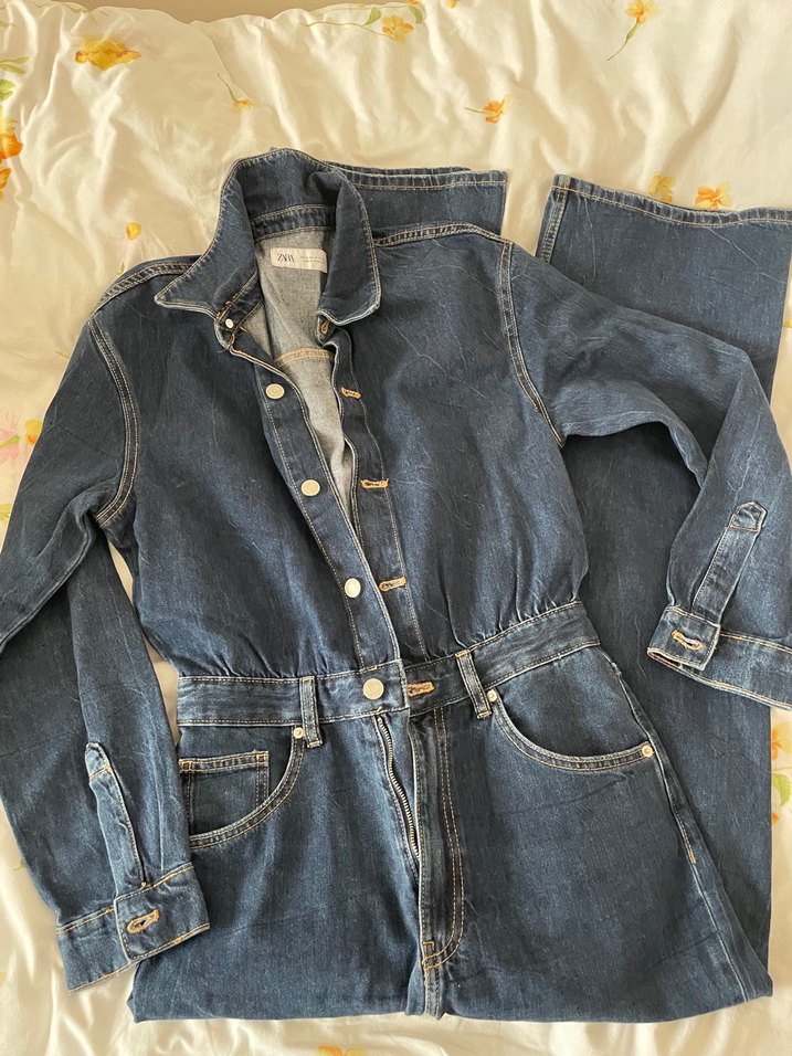 Zara Kadın Lacivert Denim Tulum - Görsel 2