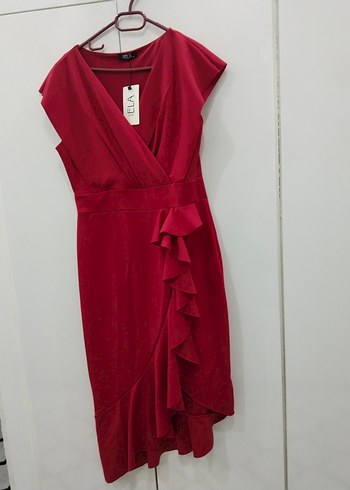 Kırmızı V Yakalı Midi Abiye Elbise - Görsel 6