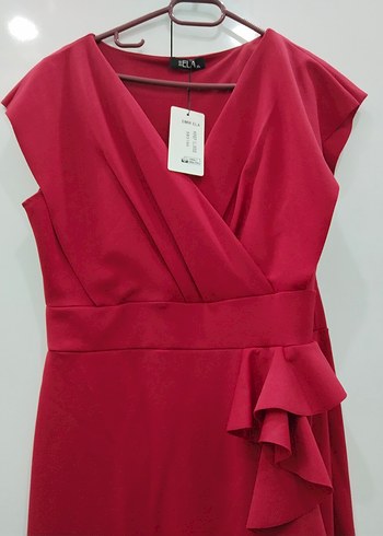 Kırmızı V Yakalı Midi Abiye Elbise - Görsel 4