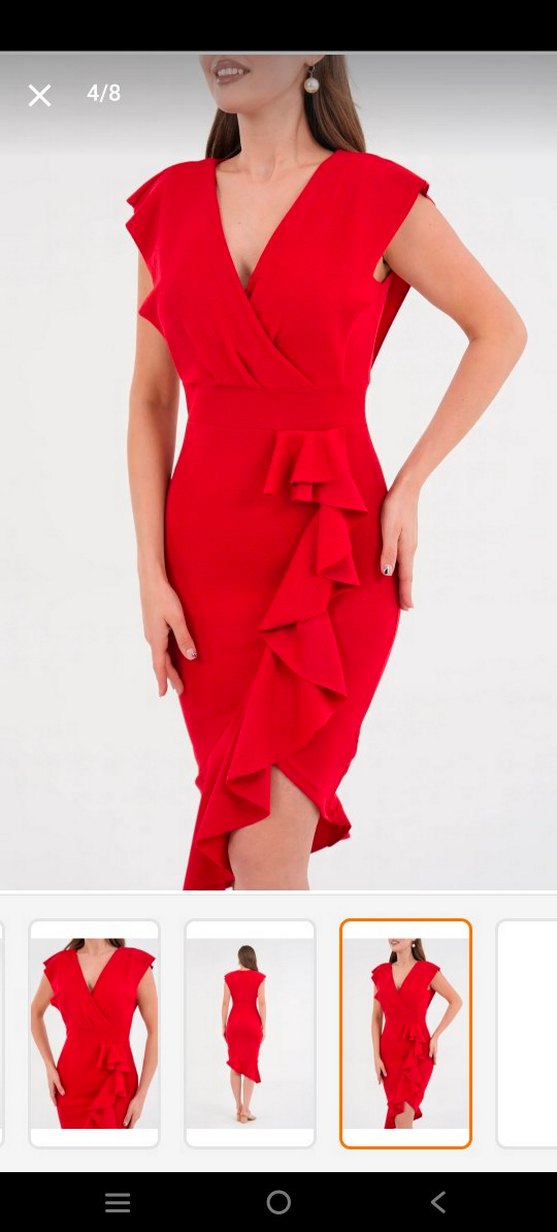 Kırmızı V Yakalı Midi Abiye Elbise - Görsel 2