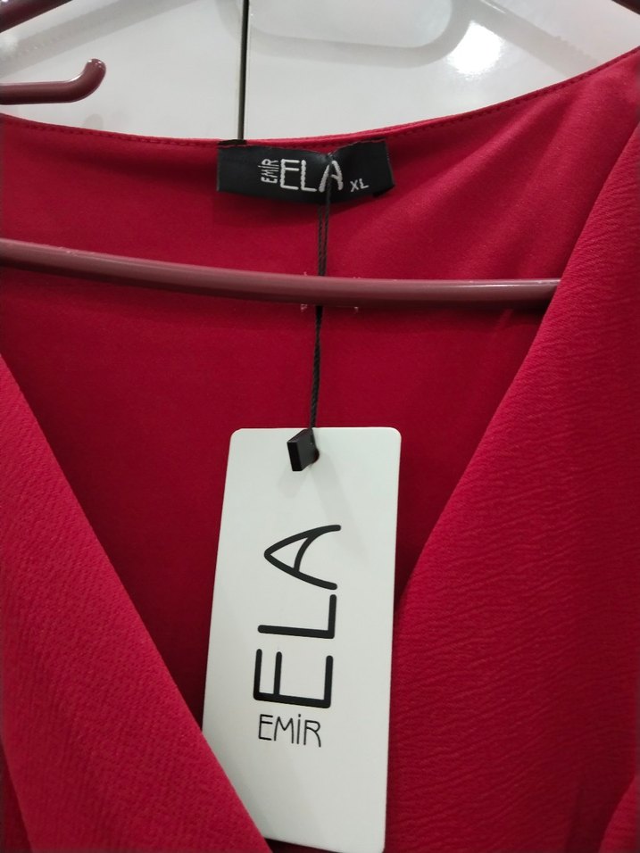 Kırmızı V Yakalı Midi Abiye Elbise - Görsel 5