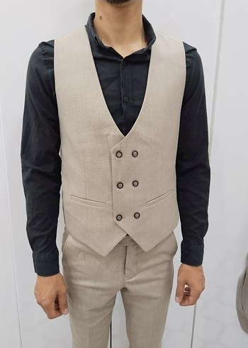 48 Beden Bej Regular Fit Erkek Takım Elbise
