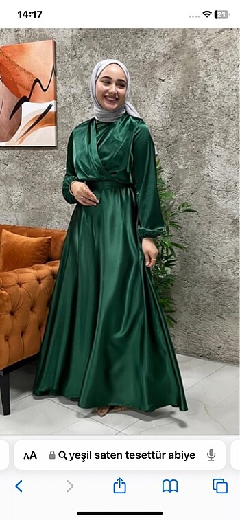 Yeşil saten abiye