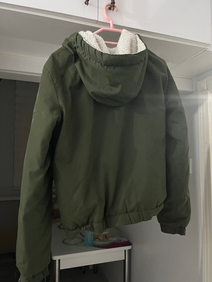 Kadın Yeşil Fermuarlı Kapüşonlu Ceket - Görsel 3