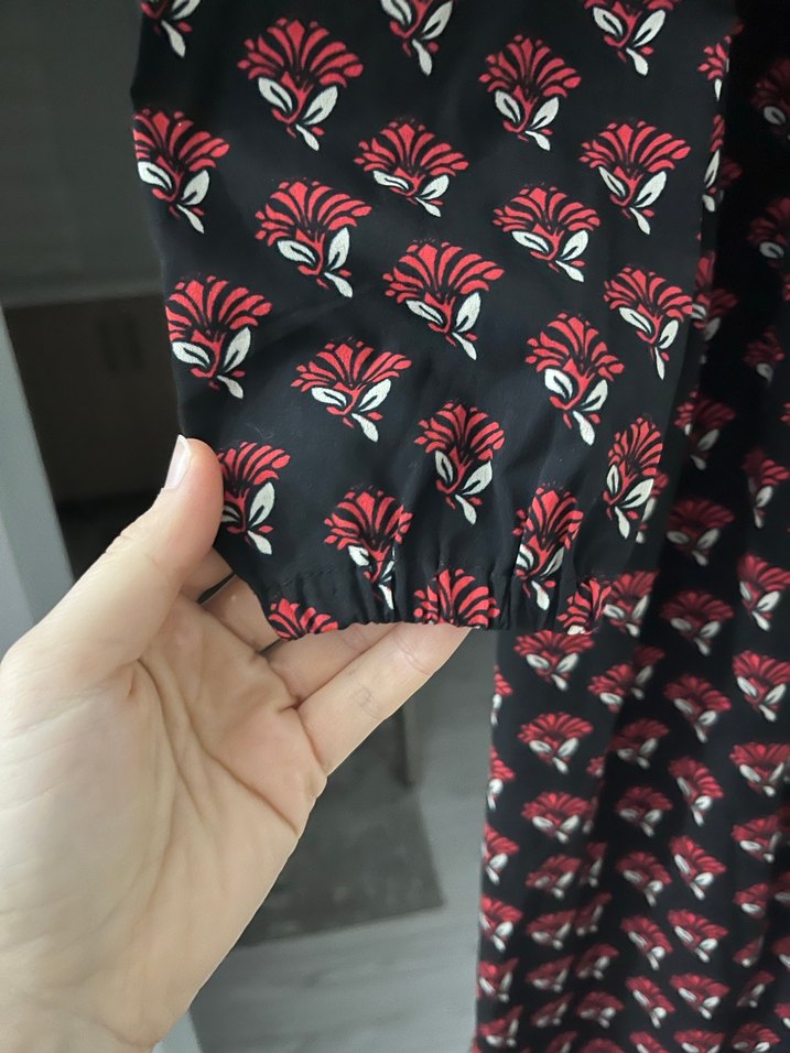 Kırmızı Desenli Uzun Kadın Elbise - Görsel 2