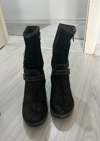 Siyah Süet Tokalı Biker Kadın Bot - Görsel 2