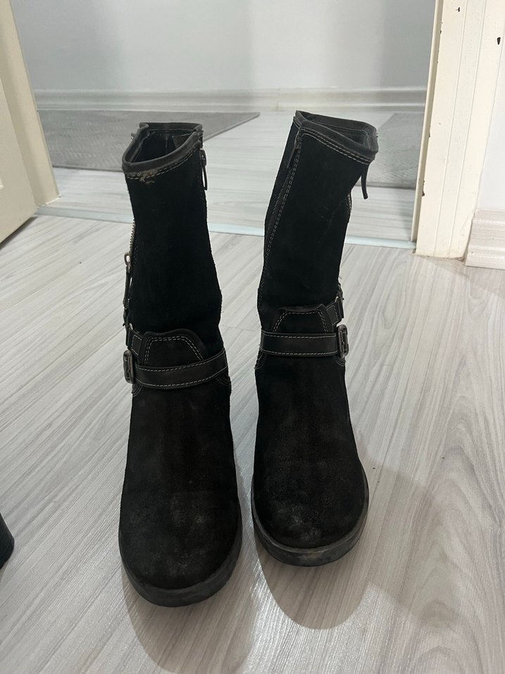 Siyah Süet Tokalı Biker Kadın Bot - Görsel 2