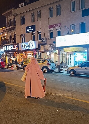 diğer Beden pembe Renk Çift katlı Multi şifon abaya
