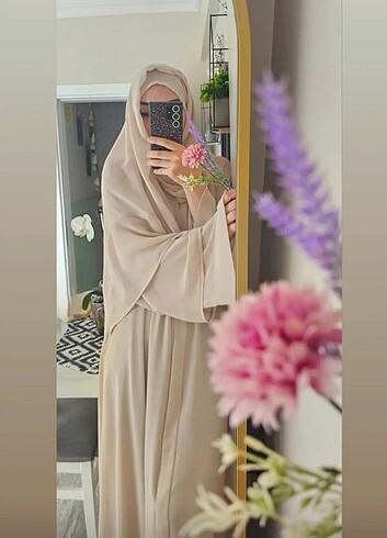 Taş rengi çift katlı abaya 