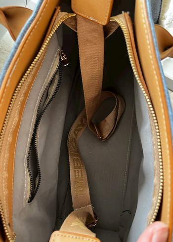 Kahverengi Denim Kadın Çanta Kürklü Detaylı - Görsel 3