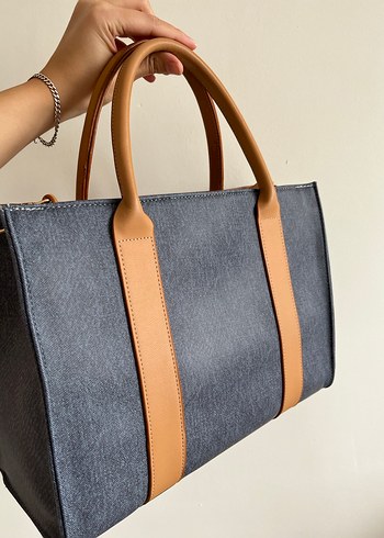 Kahverengi Denim Kadın Çanta Kürklü Detaylı - Görsel 2