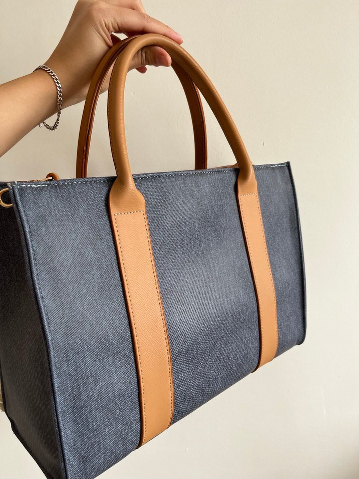 Kahverengi Denim Kadın Çanta Kürklü Detaylı - Görsel 2