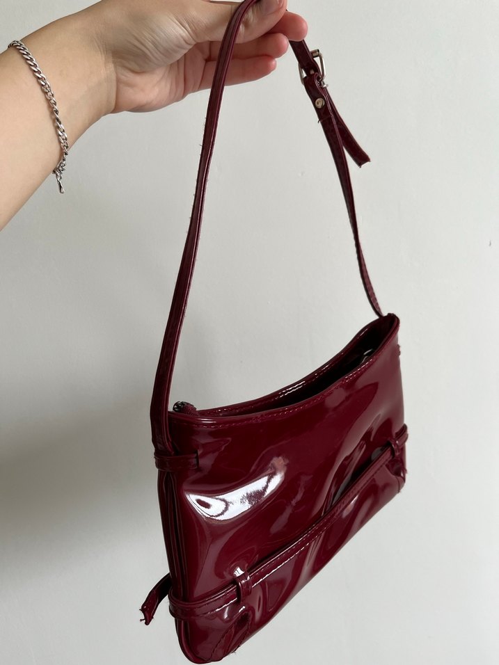 Bordo Parlak Deri Kadın Çanta - Görsel 2