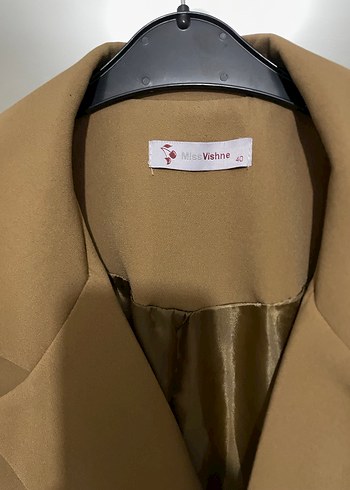 Bej Süet Kadın Midi Blazer Ceket - Görsel 2