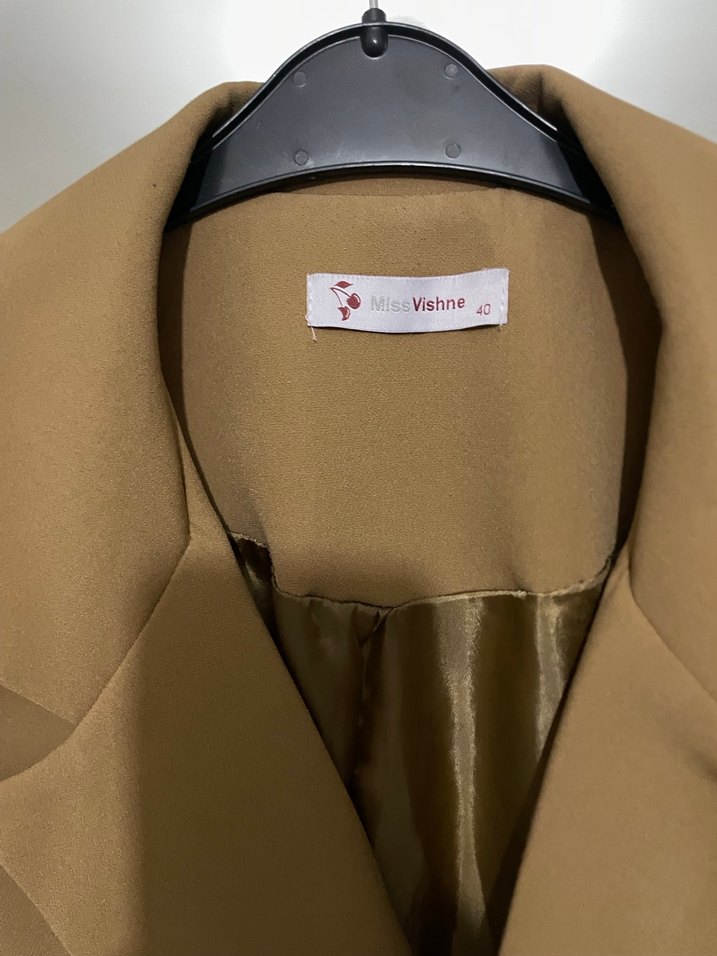 Bej Süet Kadın Midi Blazer Ceket - Görsel 2