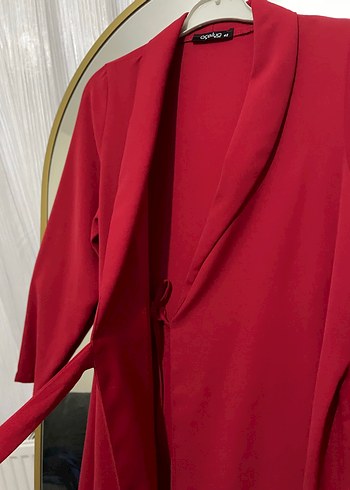 Kırmızı Salaş Midi Hamile Kaban - Görsel 4