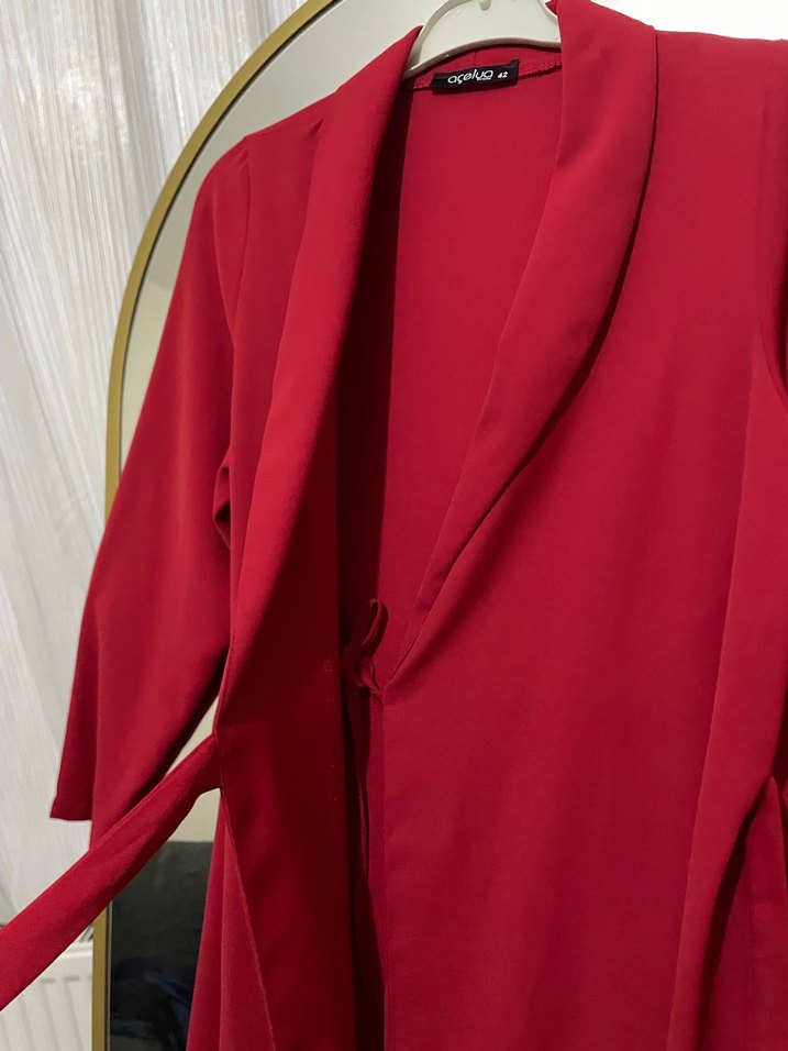 Kırmızı Salaş Midi Hamile Kaban - Görsel 4