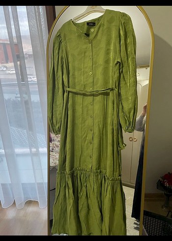 Yüksek Yakalı Kadın Süet Uzun Elbise - Görsel 3